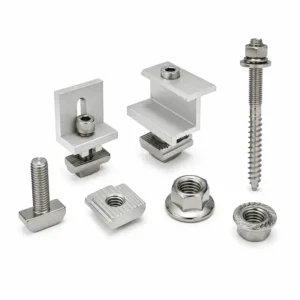 Solar mounting hardware, clamps, hooks and ground screws