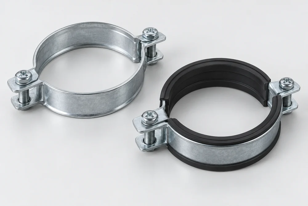 Colliers de tuyauterie métalliques et à garniture caoutchouc — illustration indicative du produit, XHT Fasteners